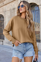 Solid Front Center Seam Drop Shoulder Sweater