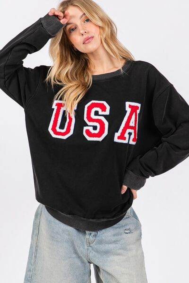 SAGE + FIG USA Letter Patch round Neck Sweatshirt