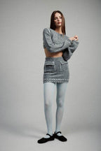 KNIT MINI SKIRT with CONTRASTED STITCHING