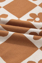 Flower Checker Henley Baggy Sweater