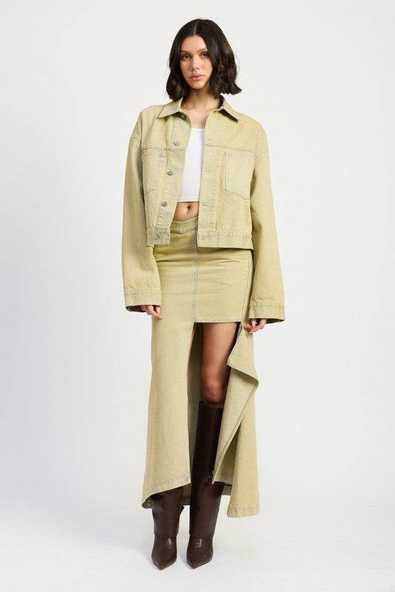 V-WAISTLINE DRAPED MAXI SKIRT with SLIT DETAIIL