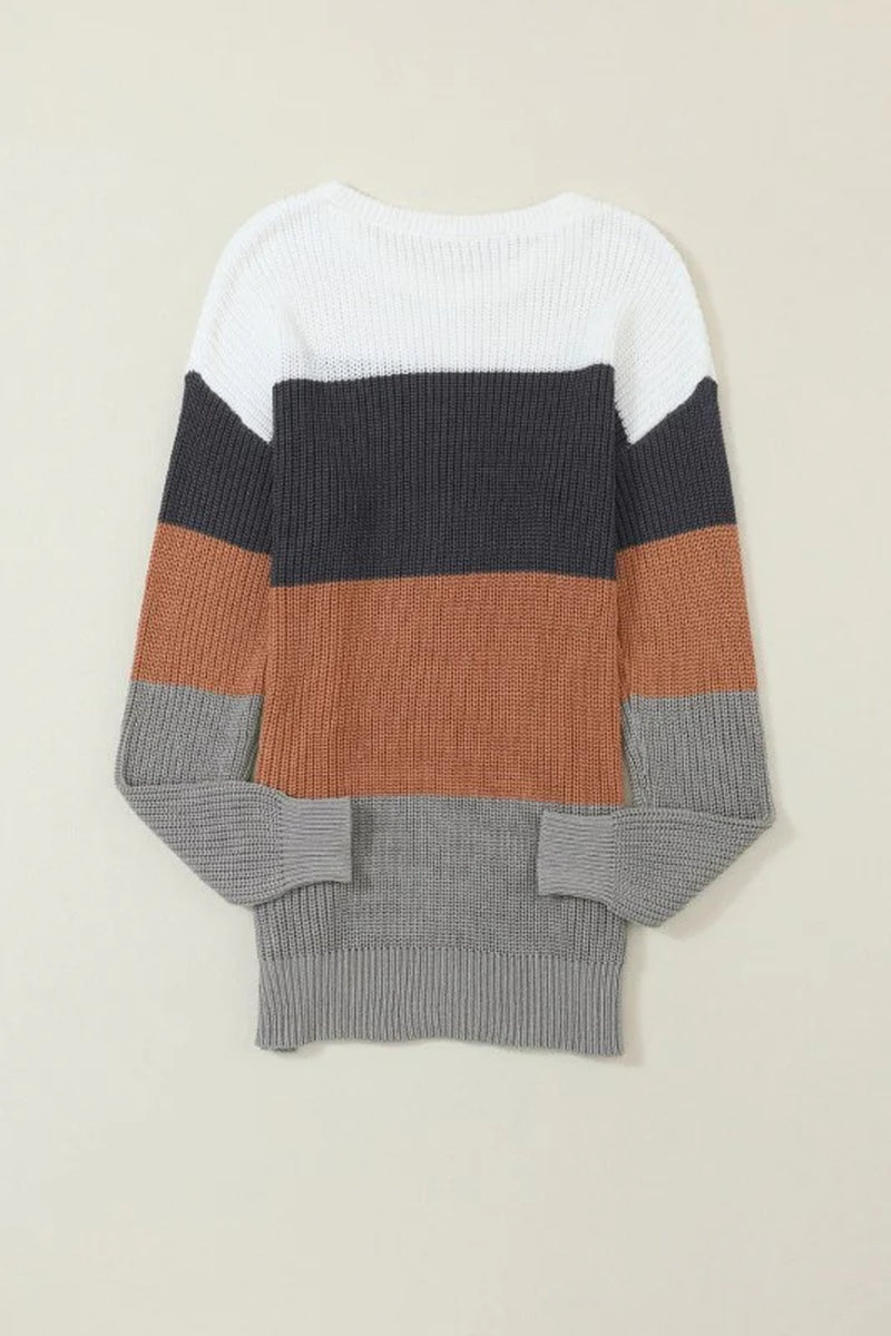 Colorblock Stripe round Neck Pullover Sweater