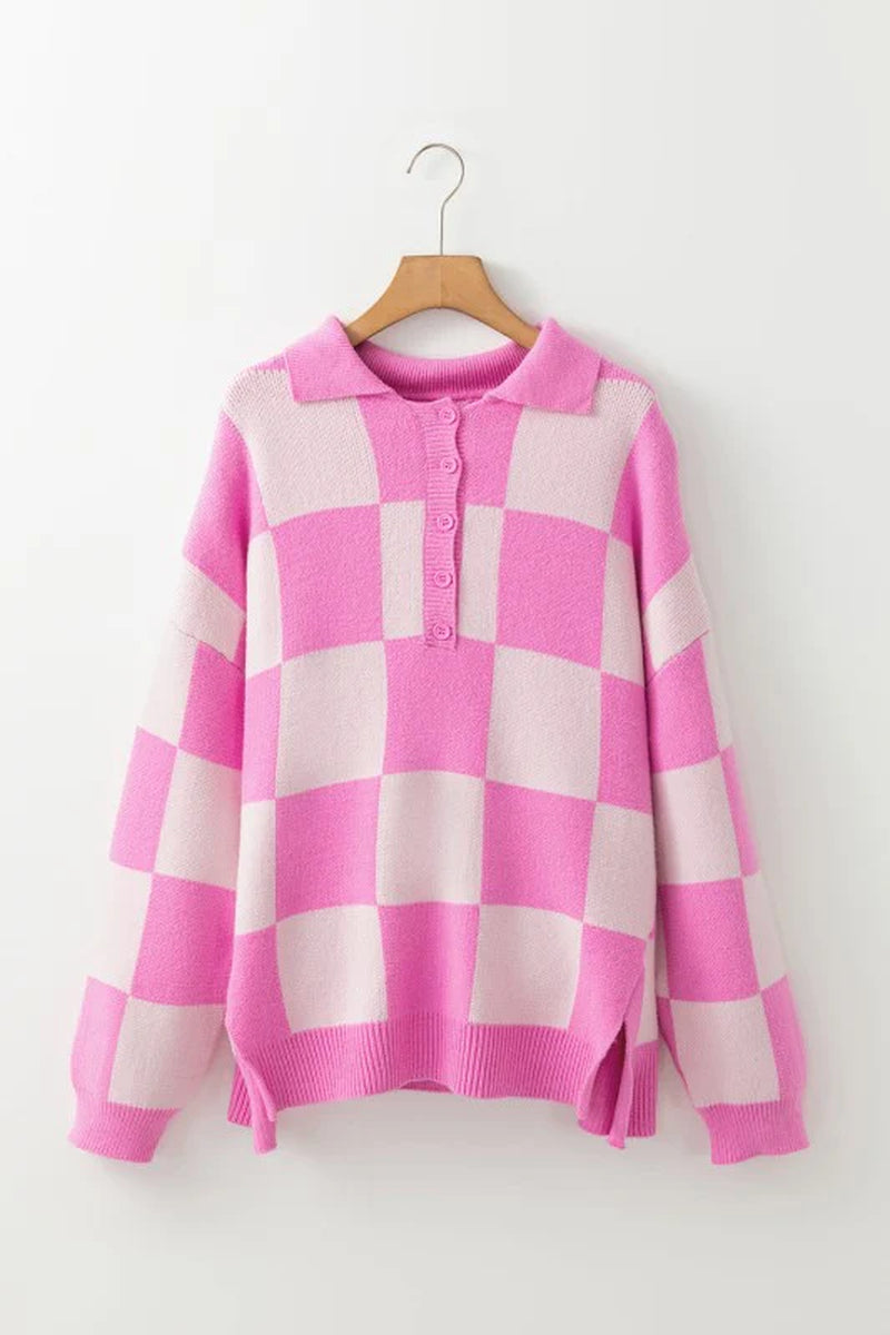 Checker Half-Button Sweater