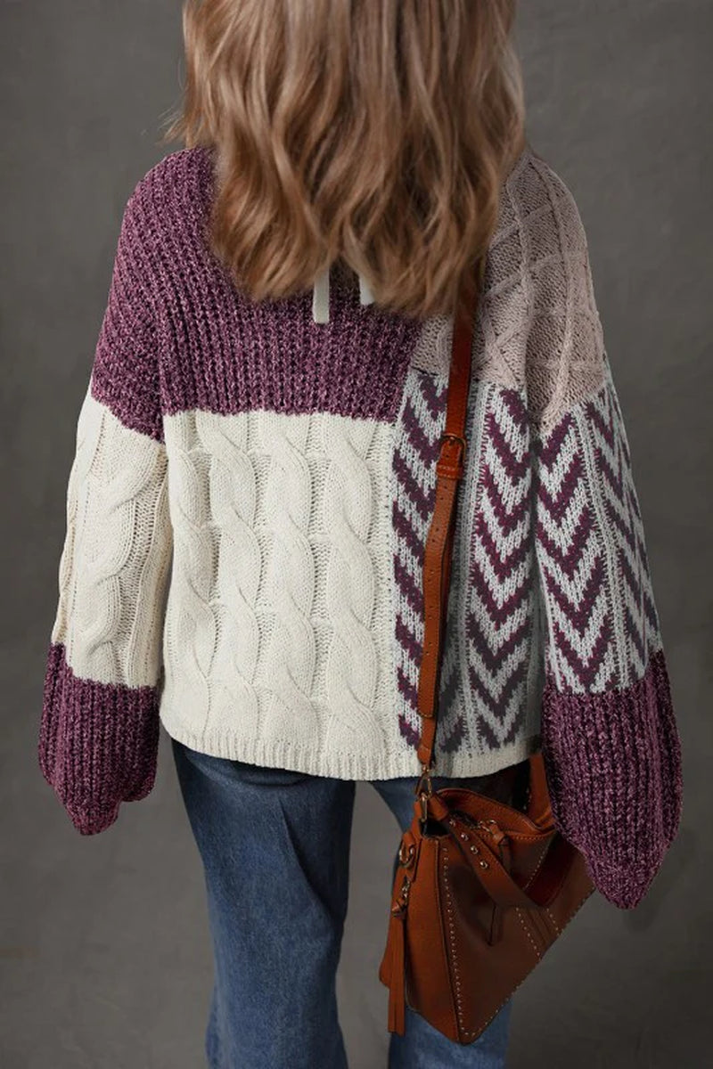 Colorblock Cable Knit Sweater
