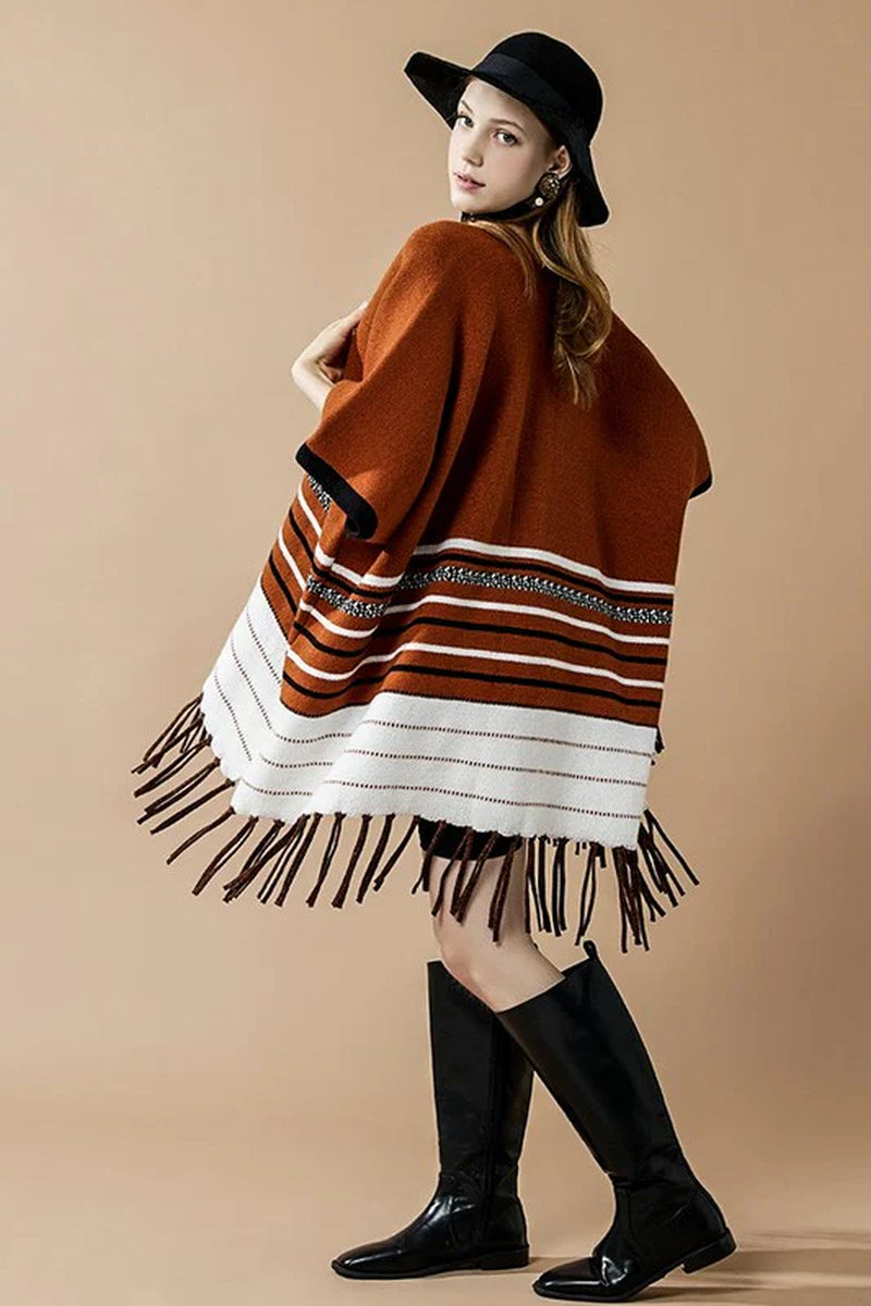 Fringed Stripe Ruana Cardigan