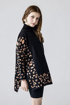 Oversized Mock Neck Leopard Print Sweater Tunic