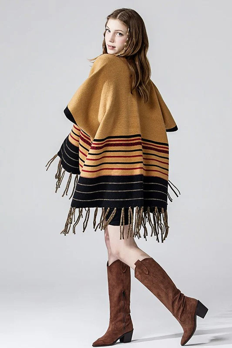 Fringed Stripe Ruana Cardigan