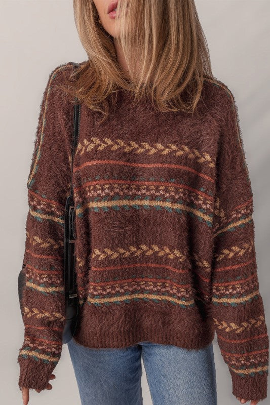 Boho Stripe Knitted Drop Shoulder Sweater