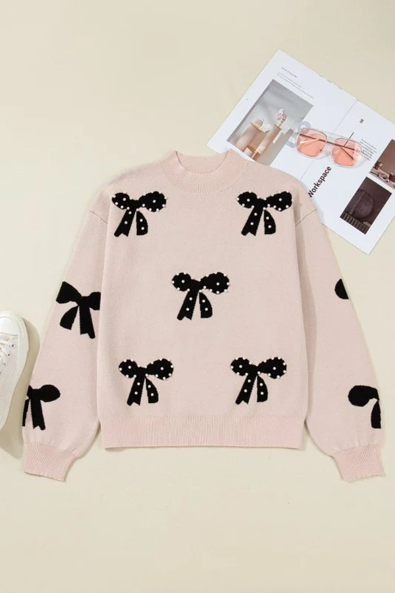 Bow Pearl Embellished Drop Shoulder Sweater