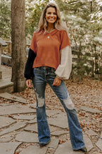 Raw-Edge Bubble Sleeve Sweater