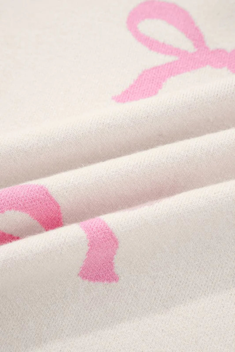 Bow Ribbed Trim Reverse Seam Drop Shoulder Sweater