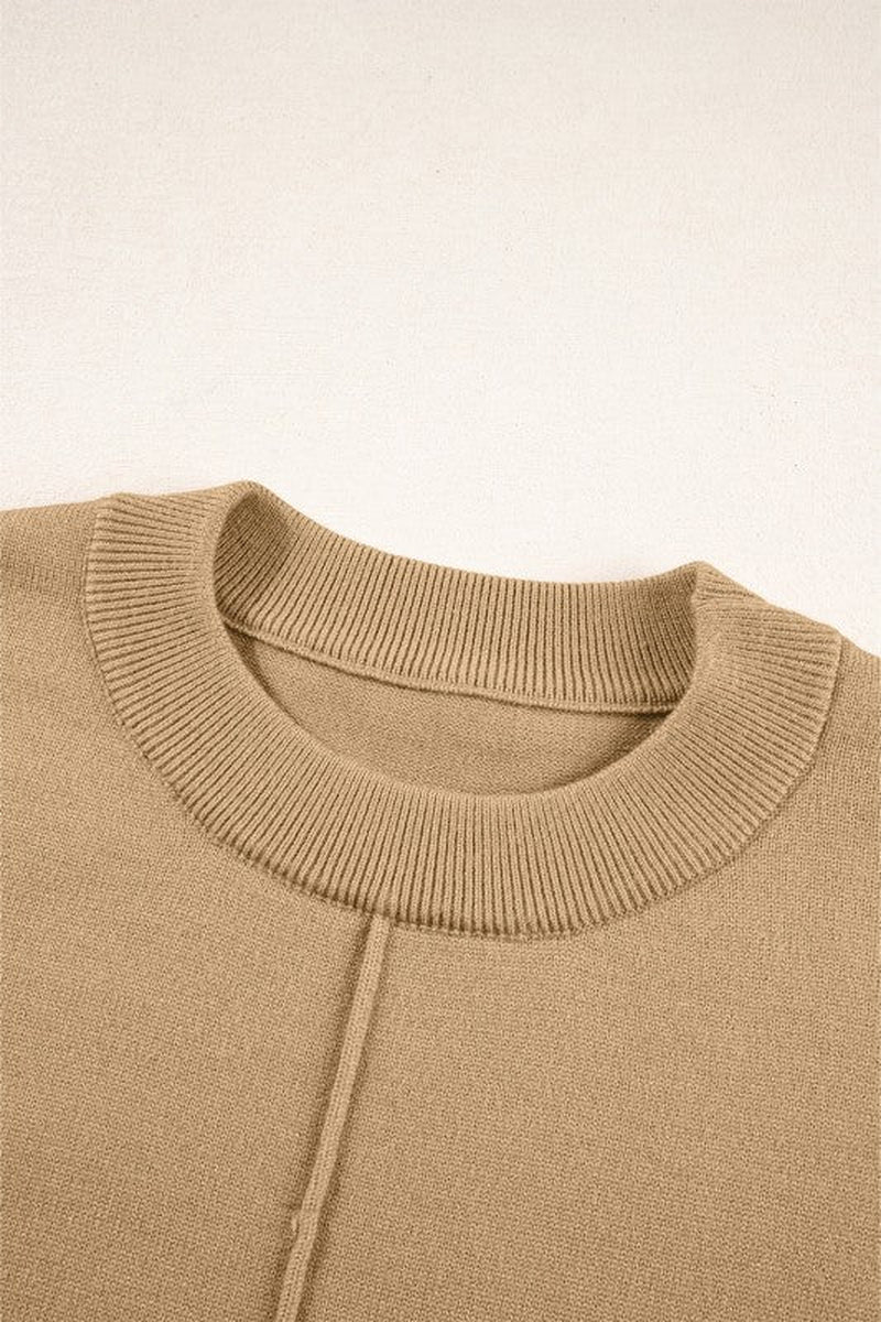 Solid Front Center Seam Drop Shoulder Sweater