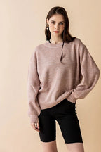 Plus round Neck Balloon Sleeve Heathered Sweater