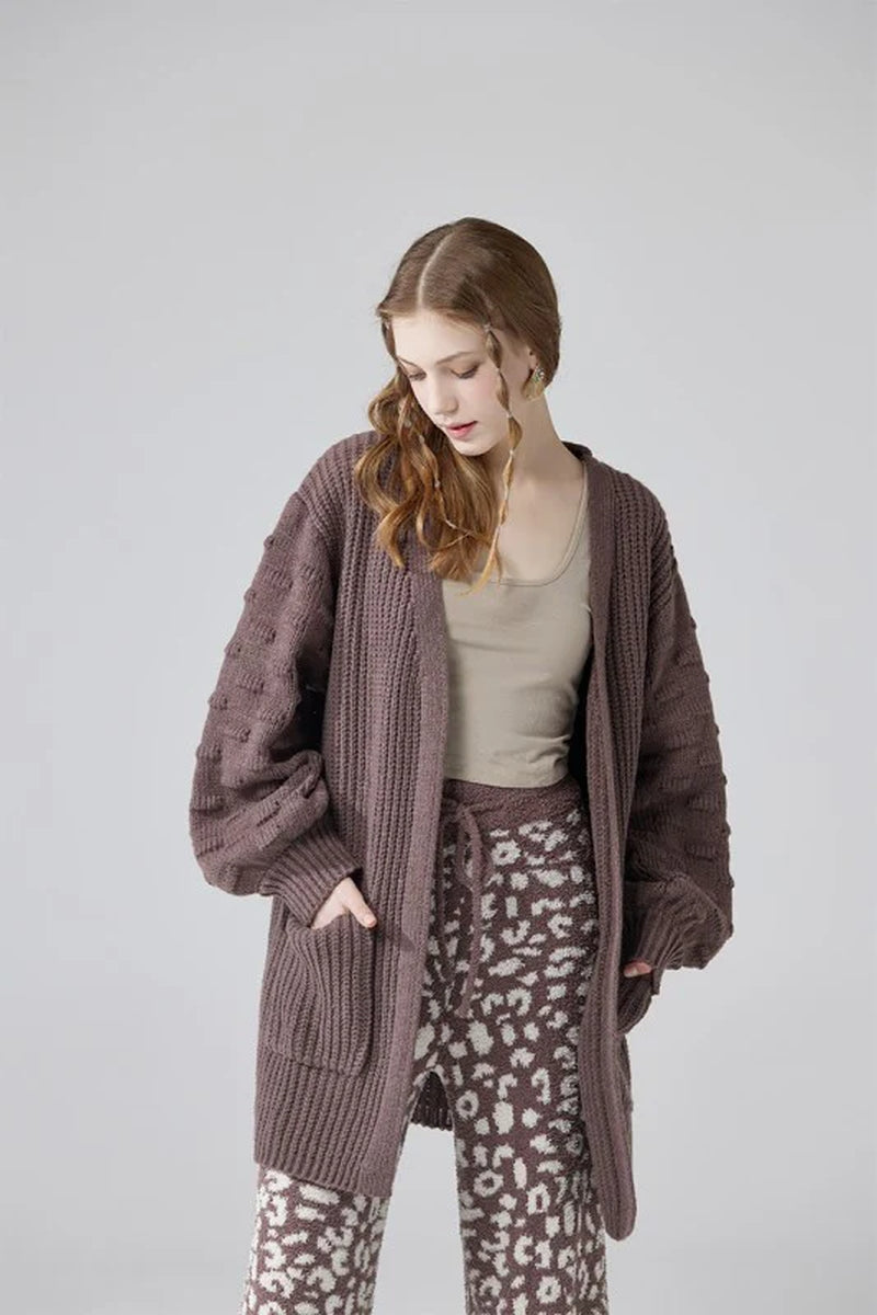 Oversized Pompom Sleeve Cardigan