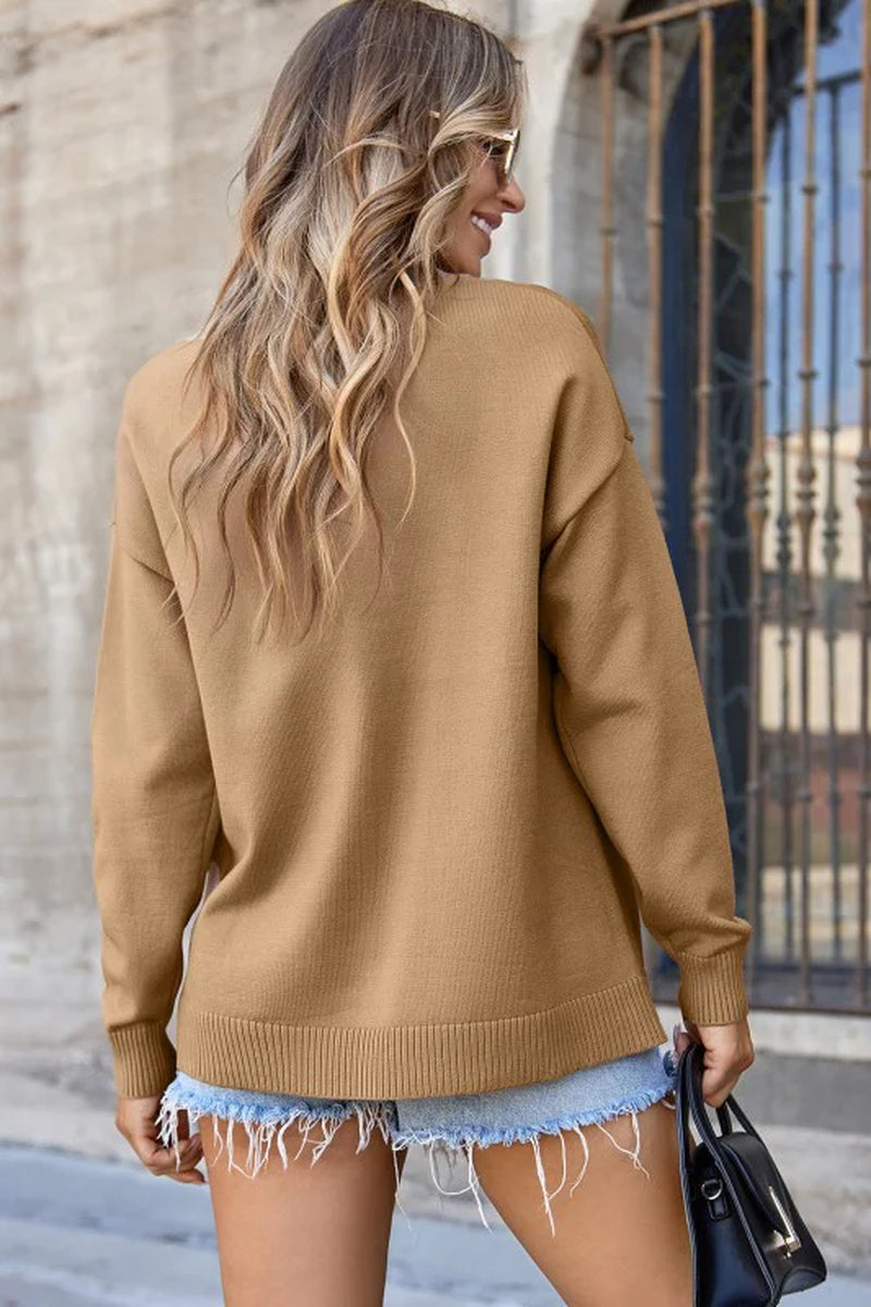 Solid Front Center Seam Drop Shoulder Sweater