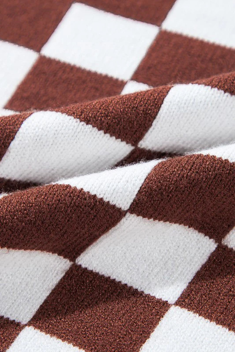 Checker round Neck Drop Shoulder Sweater