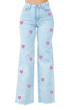 Heart Detail Wide-Leg Jeans