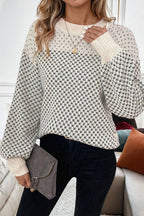 Dotted Colorblock Lantern Sleeve Sweater