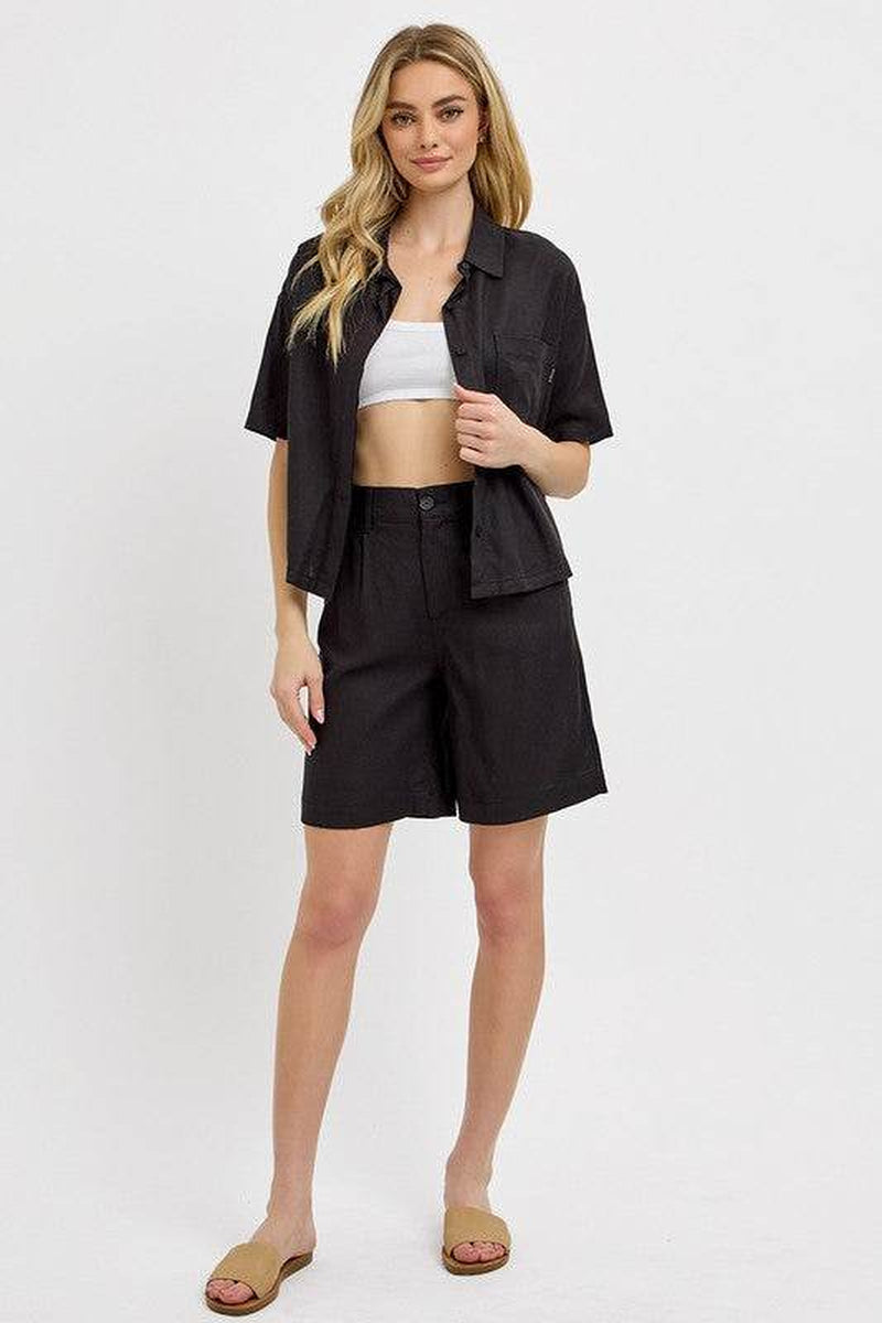 RISEN High Rise Pleated Front Shorts