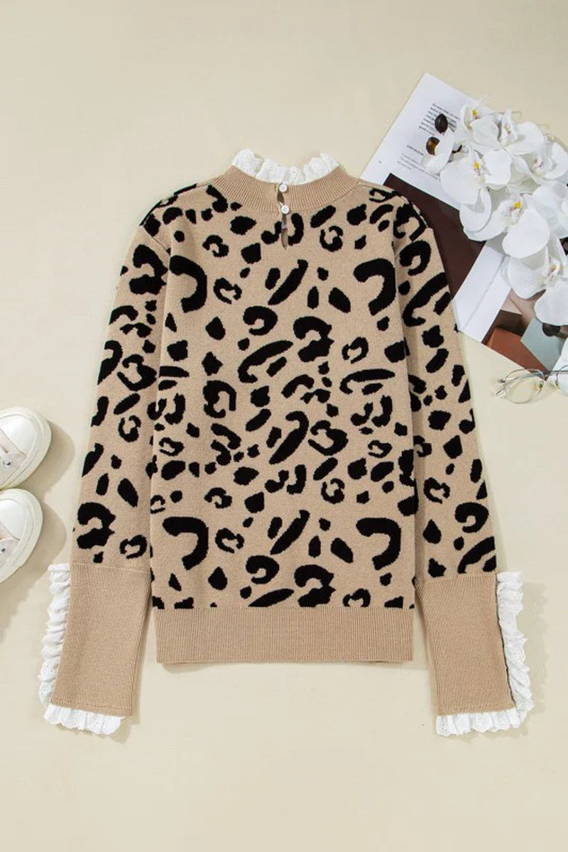 Leopard Lace Trim Sweater