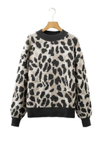 Leopard Contrast Trim Drop Shoulder Sweater
