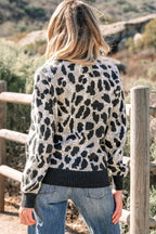 Leopard Contrast Trim Drop Shoulder Sweater