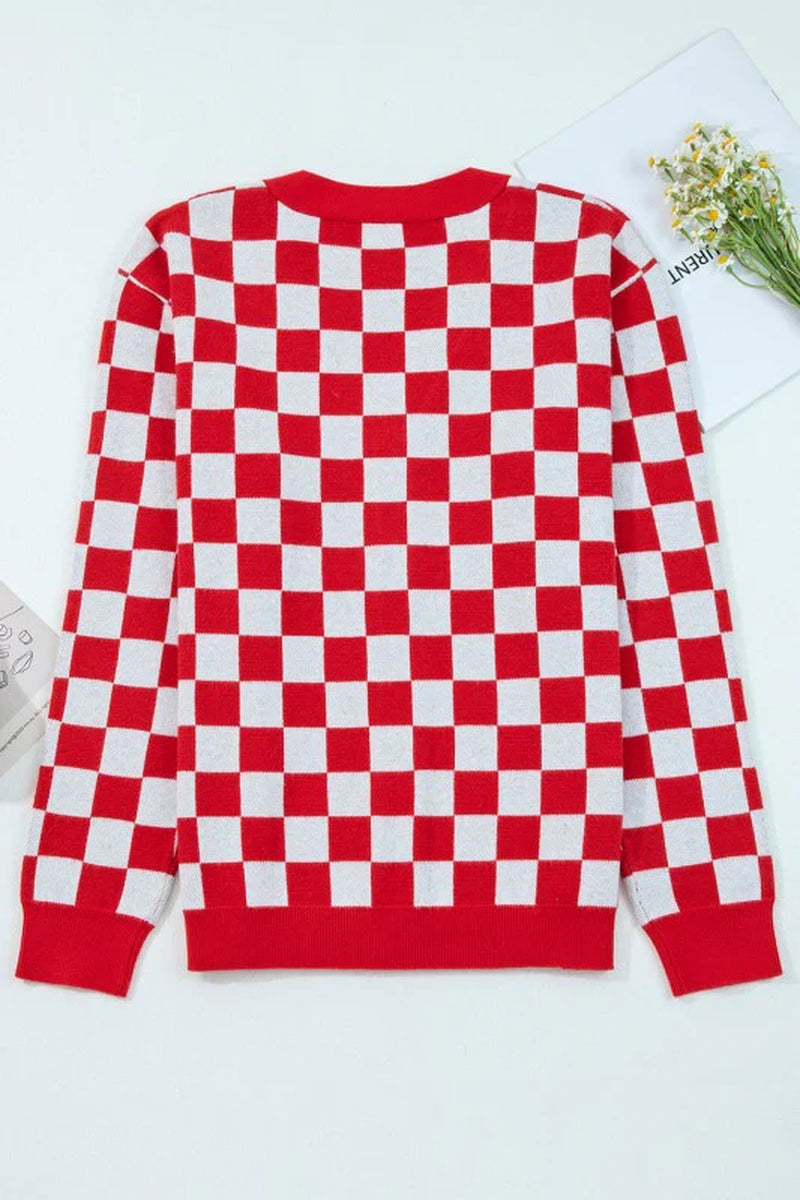Checker Tree V-Neck Cardigan