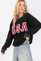 SAGE + FIG USA Letter Patch round Neck Sweatshirt