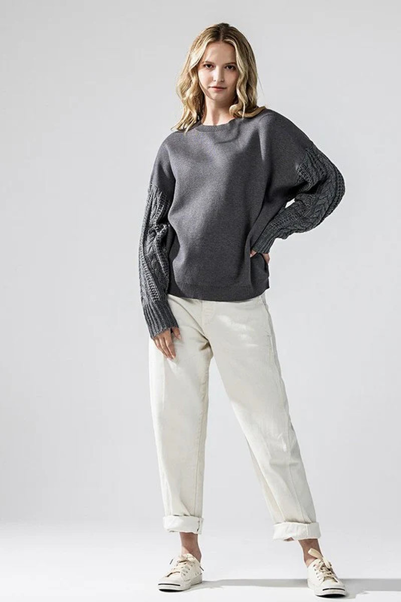 Cozy Solid Body Contrast Cable Knit Sweater