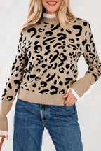Leopard Lace Trim Sweater
