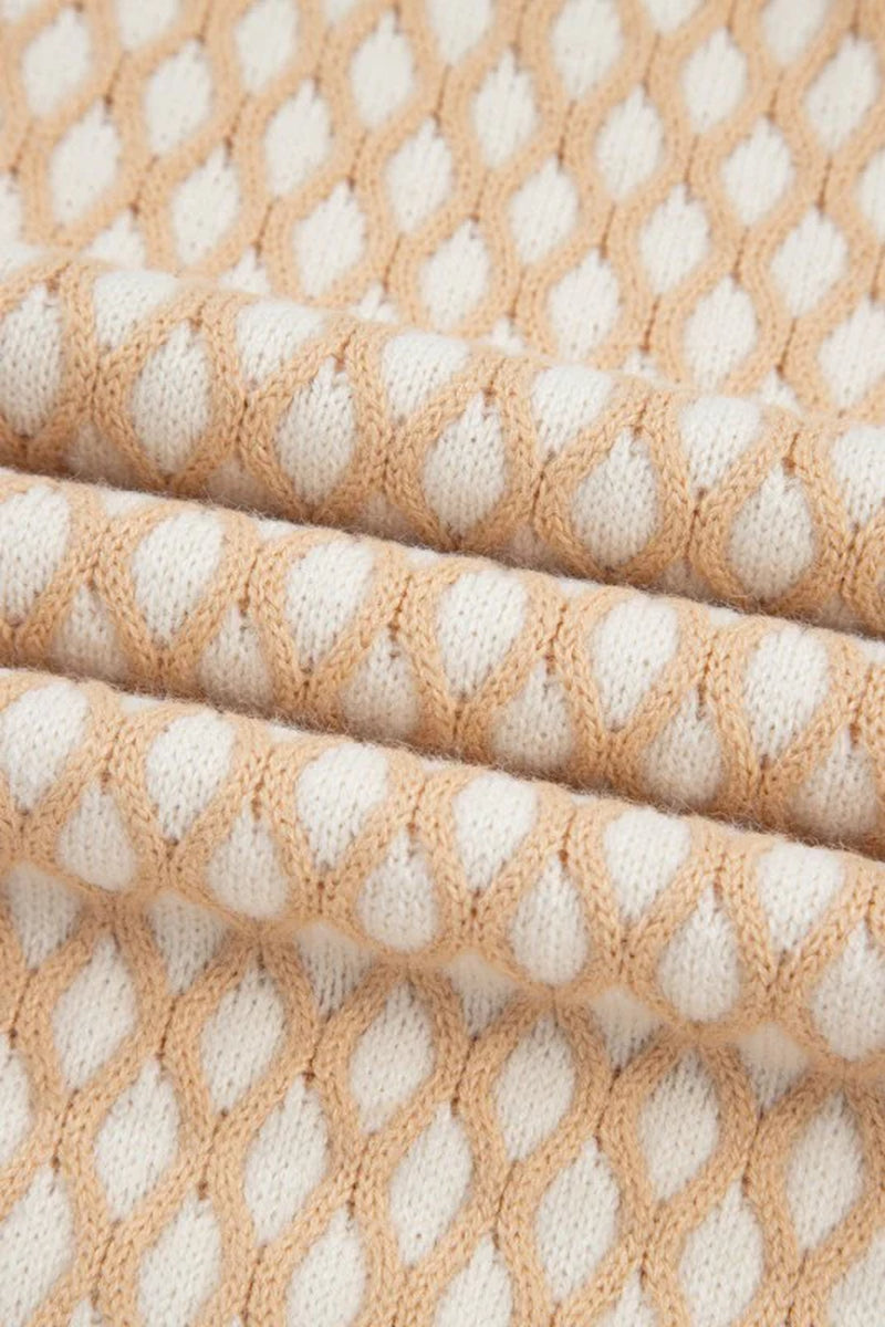 Rhombus Textured Knit Mock Neck Sweater