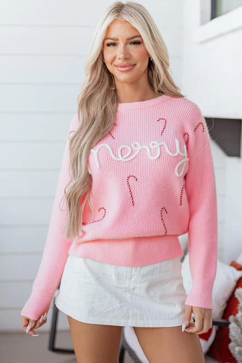 Candy Cane Embroidered Sweater