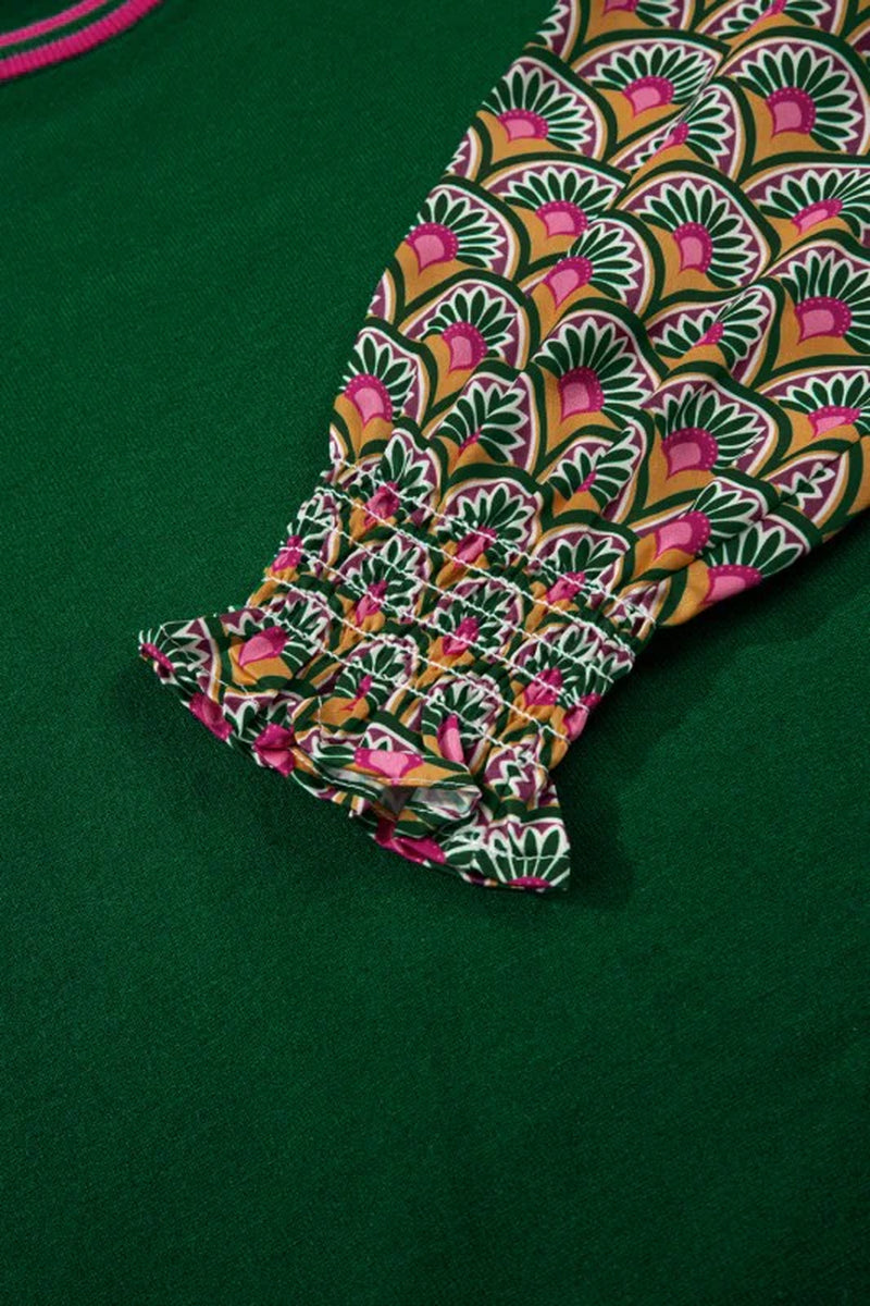 Floral Patchwork Puff Sleeve Sweater