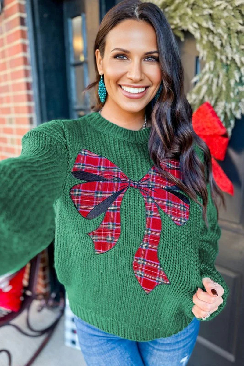 Plaid Bow Holiday Sweater